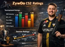 Рейтинг ZywOo в CS2 по турнирам и сезонам