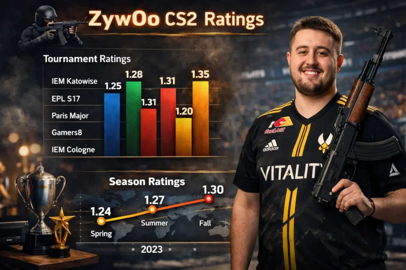 Рейтинг ZywOo в CS2 по турнирам и сезонам